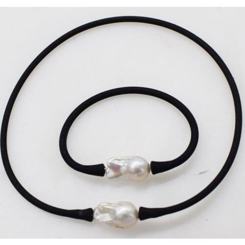 Freshwater pearl reborn keshi white drop baroque and silicone necklace bracelet 40cm 19cm