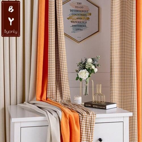 Nordic Simplicity Curtains for Living Dining Room Bedroom 2021 New Houndstooth Color Matching Modern Light Luxury High-end