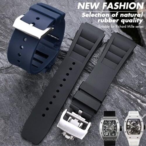 25mm Rubber Silicone Watch Band for Richard Black White Yellow Mille Strap Spring Bar Stainless Steel Buckle Watch Accessories
