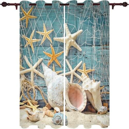 Luxury Window Curtain Starfish Beach Wood Grain Hotel Home Living Room Kitchen Bedroom Decoration Translucent Polyester Curtain