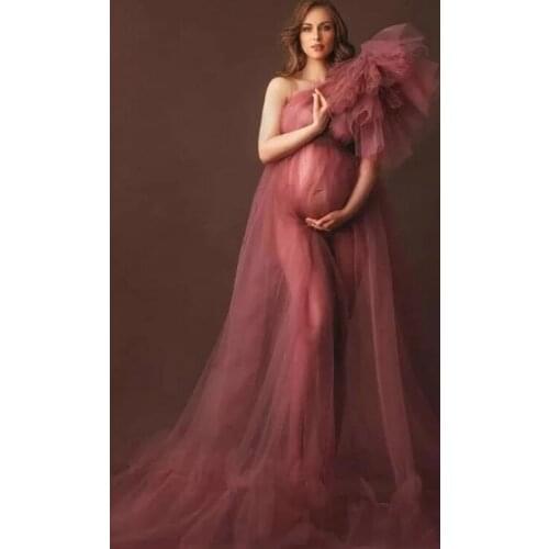 Sexy Maternity Shoot Tulle Robes Prom Dresses Sheer Long Photoshoot See Thru Fluffy Tiered Tulle Robe Formal Evening Dresses
