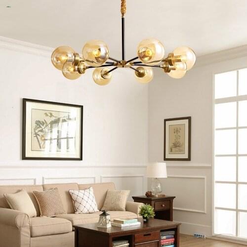 Living Room Nordic Copper E27 Led Pendant Lights Bedroom Led Pendant Lamp Amber Glass Hanging Lamp Lustre Luminarias Lighting