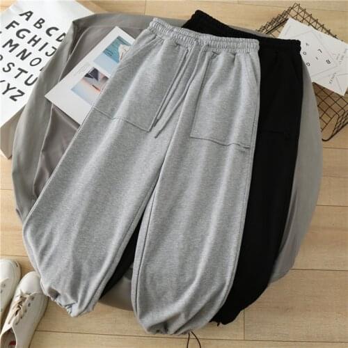 Loose Solid Women Harem Pants Summer New 2021 Pocket Elastic Ankle Length All Match Female Clothing Top Quality