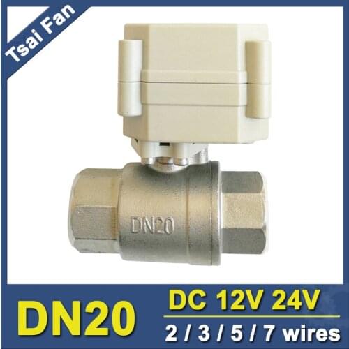 TF20-S-A DC12V DC24V 2/3/5/7 Wires 2 Way 3/4'' Stainless Steel Electric Shut Off Valve DN20 Full Port On/Off 5 Sec CE ip67