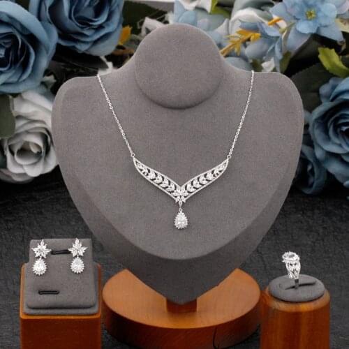 TIRIM Dazzling Crystal Small Jelwery Sets for Women Necklace Earrings Ring Pendant Set Cubic Zirconia Wedding & Engagement Dubai