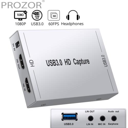 Prozor 1080P HDMI Capture Card HDMI to USB3.0 Live Video Capture Box Game Capture With HDMI Loop-out WithMicrophone Audio