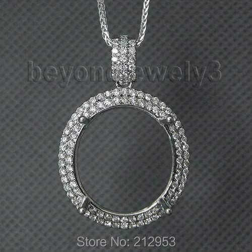 Vintage Classic Oval 17x19mm Solid 18Kt White Gold Natural Dia Semi Mount Pendant P171B