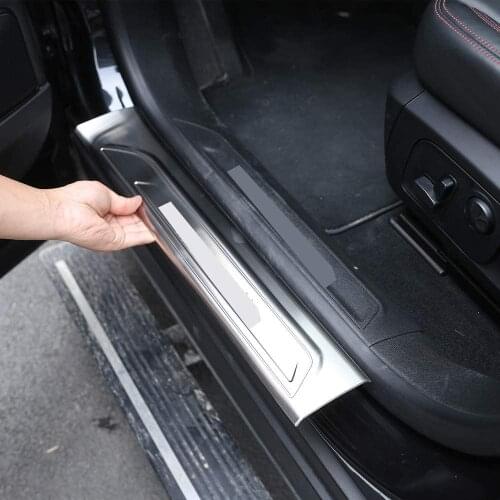 Stainless Steel Interior Door Sill Wear Protector Plate (Logo) 4pcs For Maserati Levante 2016