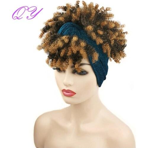 11inch Womens Headband Synthetic Wig Brown Ombre Blond Short Afro Kinky Curly Wig High Temperature Wrap Hair Bands Women Wigs