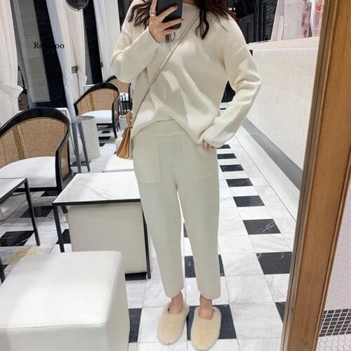 Women Sweater Two Piece Knitted Pant Sets Slim Tracksuit Spring Autumn Fashion Sweatshirts Sporting Suit Female
