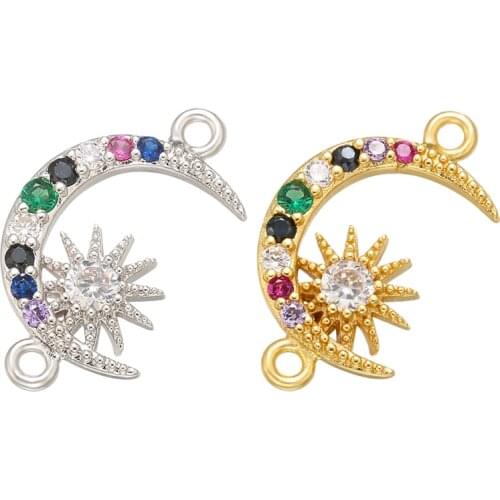 ZHUKOU 12x20mm Moon and Star Crystal connectors for Women and Girls Necklace Earrings Bracelet Jewelry Accessories model:VS403