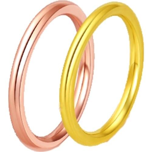 Pure 18K Yellow Gold Ring Women AU750 Gold Smooth Round Ring Band