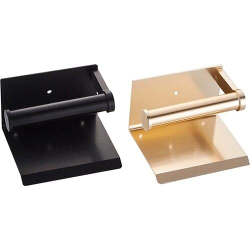 2 Set With Shelf Wall Mounted Mobile Phone Paper Towel Holder Decorative Bathroom Roll Paper Holder, Black & Gold