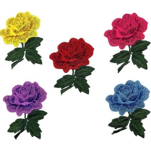 2 Pcs Red Yellow Purple Roses Pair Flowers Floral Retro Boho Applique Iron-on Patches Decoration