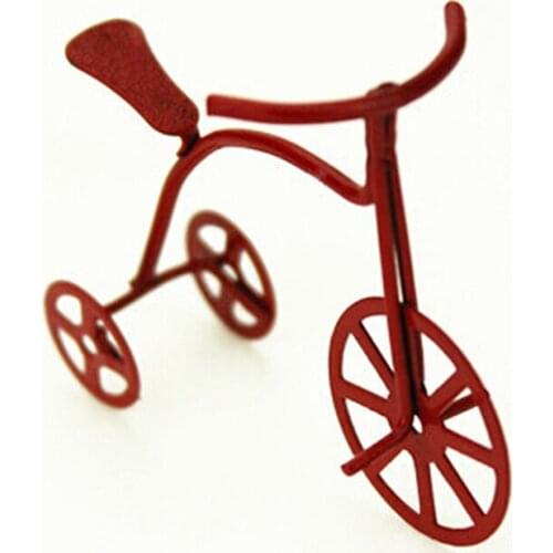 2019 NEW 1:12 Dollhouse Miniature Dolls Accessories Red Bicycle Children Bike Tricycle Retro Style Classic Toys