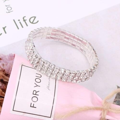 24 pcs 17cm Pendant bracelet-set jewelry charm Hand-Accessory three row circle wedding-bracelet charming Rhinestone crystal