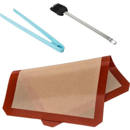 3pcs/set Silicone BBQ Tongs Oil Brush Kitchen Tongs BBQ Grill Food Meat Tongs Barbecue Tongs Oil Sauce Brushes Tool with BBQ Mat