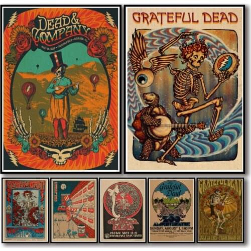 51 Designs Grateful Dead Kraftpaper Poster Alternative Abstract Art Painting Funny Wall Sticker for Coffee House Bar