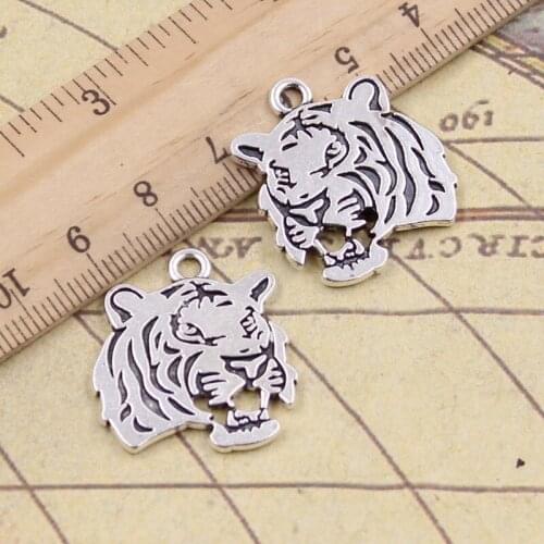 8pcs Charms Roaring Tiger Head 27x24mm Antique Bronze Silver Color Pendants Making DIY Handmade Tibetan Finding Jewelry