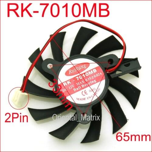Free Shipping RK-7010MB 12V 0.15A 65mm 2Wire 2Pin VGA Fan For MSI Z240-MD512D5 Z240-MD512M Graphics Card Cooling Fan