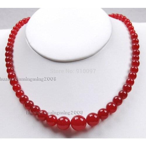 Free shipping HH##6-14mm Exquisite Red Jade Jewelry Necklace 18"