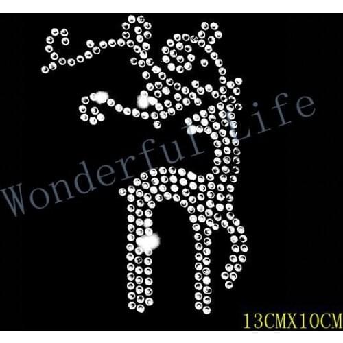 Free shipping Christmas Xmas Cute Classy Reindeer Crystal Hot Fix Rhinestone Iron On Transfer in nice design