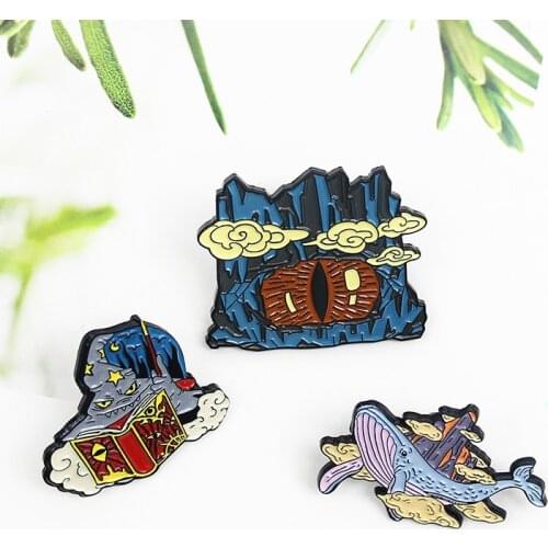 Personality Design Retro Mythology Whale Magic Hat Mountain Peak Enamel Brooch Creative Fun Alloy Badge Pins Gift for friends