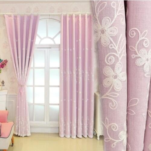 Floral Lace Embroidery European Tulle+Black Out Double linen Curtains with Leaves Tassel High Black Out Blinds Window Curtains