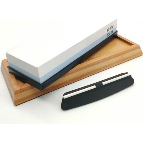 Double-sided whetstone 2000/5000 grit With bamboo base and angle guide set knife sharpener sharpening stone blade sharpener