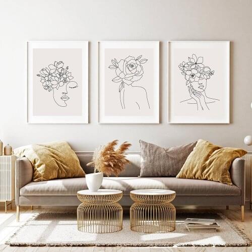 Naked Woman Head Of Flowers Art Print Single Line Sketch Female Body Poster Minimal Line Art Canvas Painting Picture Home Decor