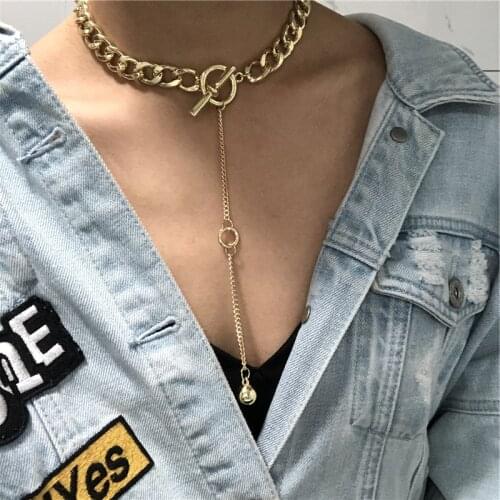 KMVEXO Punk Thick Cuban Long Chain Gold Ball Pendant Choker Necklace Women Fashion Hippie Love Modern Night Club Jewelry Gifts