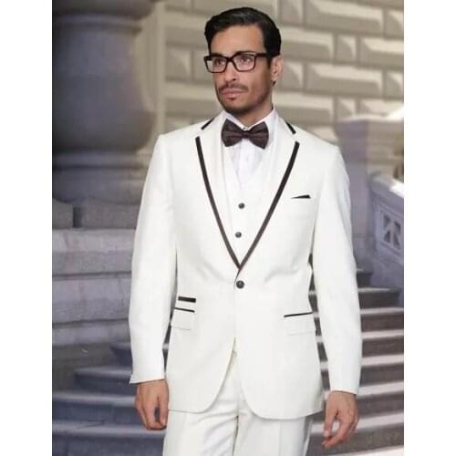 High Quality White Mens Wedding Suits Slim Fit Single Breasted Button Three Pieces Costumes for Work Men Jacket+Vest+Pants