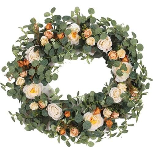 Best Artificial Eucalyptus Camellia Wreath Spring Wreath for Front Door Farmhouse Wall Window Wedding Party Garden Home Decor