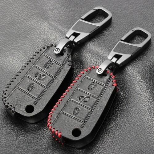 Fashion Keychain 3 Button Leather Car Key Case for Peugeot 3008 208 308 508 408 2008 Protector Cover Holder Skin Car Accessories