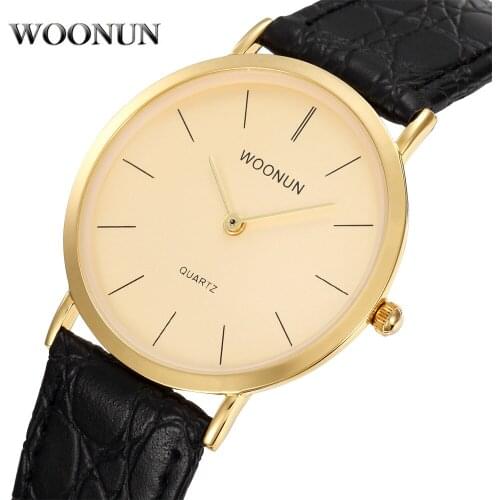 WOONUN Minimalist Watches Men Simple Dress Genuine Leather Quartz Watch Men Ultra Thin Watches Men 2 Pointer relogio masculino