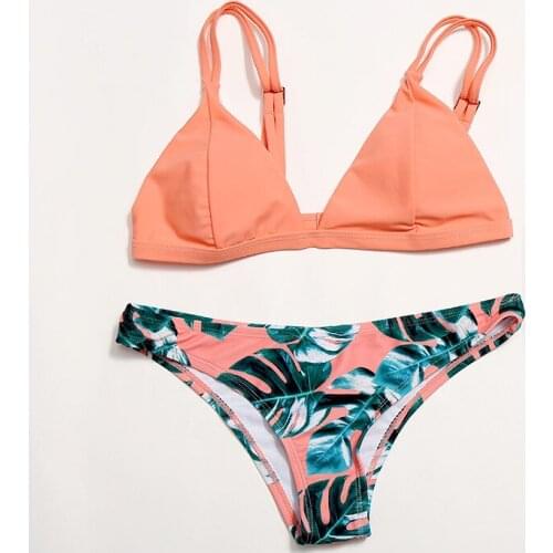 Two Piece Bikini Brazilian Sexy Bathing Suit Plant Print Beachwear Quick Drying Swimwear Backless Swimsuit Low Waist Swim Wear