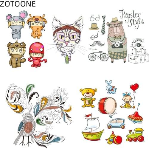 Animal Patches Iron on Transfers for Clothing Dress Heat Applique Diy Cat Bear Birds Patch Printed Application Thermo Stickers D