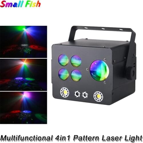 Newest 60W LED Multifunction 4in1 Laser Light DMX512 Stage Effect Projector Disco Laser Strobe Lights For Xmas Home Party DJ KTV