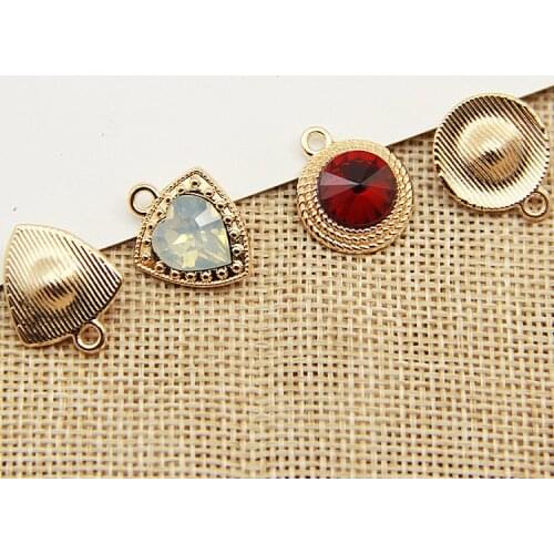 Wholesale 100pcs/Lot Gold Tone Plated Crystal Rhinestone Jewelry Charms Round Triangle Geometry Shape Jelly Earring Pendants