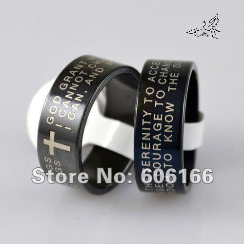 Wholesale 30pc/lot Black ENGLISH SERENITY PRAYER Cross Ring Stainless Steel Rings Fashion Religious Jewelry