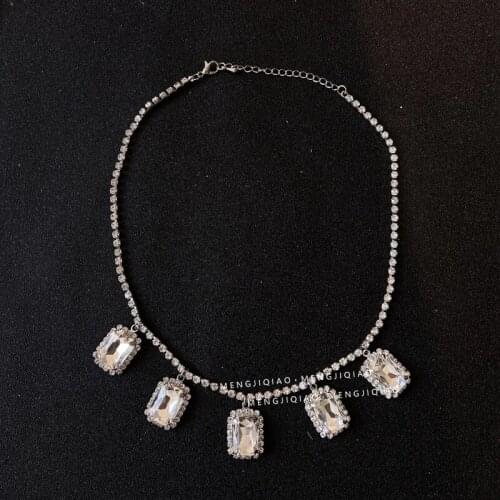 Korean tv Star Fashion Shiny Geometry Square Crystal Choker Necklace For Women Girls Elegant Rhinestone Pendants Party Jewelry
