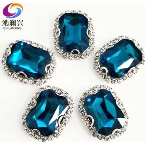 Peacock blue 3D Anti scratch top glass crystal buckle,Silver bottom Sew on stones,DIY/Clothing/wedding decoration SWCB14