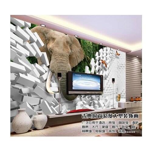 Custom 3d wallpaper The elephant 3 d TV setting wall paper creative space brick wall decoration wallpaper