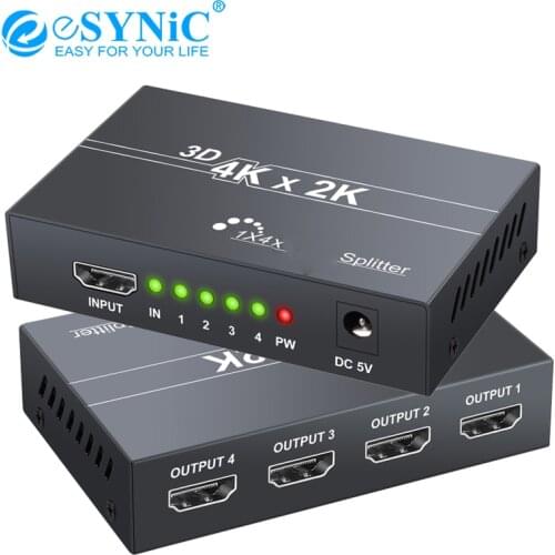 ESYNiC HDMI-compatible Splitter 1x4 Ports Box Support 1.4HDCP Full Ultra HD 1080P 4K/2K 3D HDMI-compatible Splitter For Xbox PS3