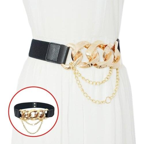 Punk Gold Thick Chain Belt Elastic Silver Metal Waist Decorative Githic Clothing Fashion Waistband BeltsAll-Match Accessori E0W5