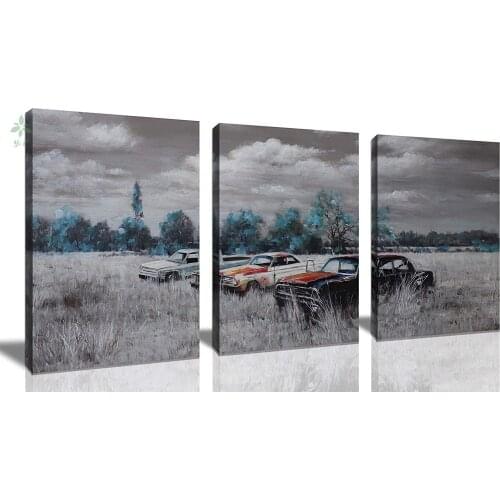 Farmhouse Vintage Car Decor Rustic Wall Art Theme Artwork Oil Painting Indoor Decoration