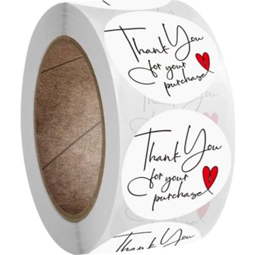 500pcs/roll Thank You for Your Purchase Stickers White Sticker Roll For Wedding Envelope Package Jewelry Box Labels Tags