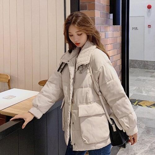 Style 2019 Winter Jacket Women Stand Collar Solid Female Coat Loose Oversized Womens Lapel Cotton Padded Jacket