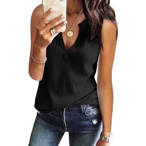 Knitted Ladies T-shirt Spring And Summer Fashion Sleeveless V-neck Explosion Tops Solid Color Trend Home Basic Female T-shirt