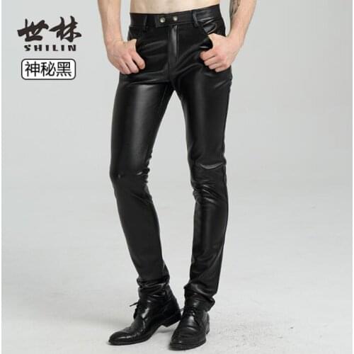 Thicken Plus velvet warm Windproof fashion motorcycle faux leather pants mens feet pants pu trousers for men pantalon homme